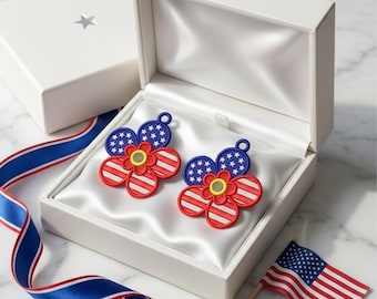 4th of July Freestanding Lace Flower Ornament, Patriotic USA Flag Embroidery Design (Instant Download)