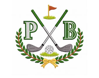 Golf Crest Monogram Embroidery Design | Crossed Clubs, Ball, Laurel Wreath (Digital Download)|instant download