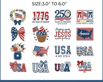 USA 250 Embroidery Bundle, America 1776 Designs, Patriotic USA Files, God Bless America, 4th July Embroidery Download, Instant Download