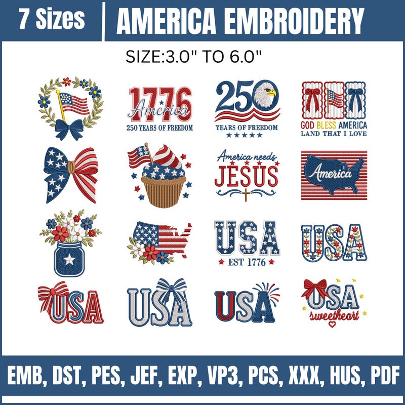 America 250embroidery Designs - Etsy