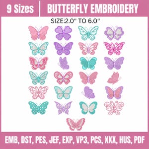 25 mini-fjärilsbroderidesigner, små fina fjärilar, vårinsekter (digital nedladdning), PES DST