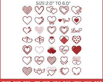 35 Heart Embroidery Designs Bundle, Machine File 9 Sizes (Digital Download), PES JEF VP3