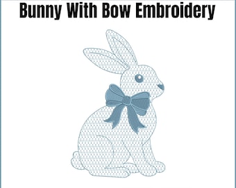 Easter bunny with bow, Chinoiserie rabbit, Machine Embroidery Design,Instant Download