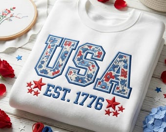 USA Applique Embroidery Design EST 1776, Patriotic 4th July Pattern,11 sizes (Instant Download)