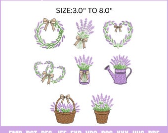 Lavender Embroidery Designs – Floral Wreath Set (3-8 inch, Instant Download)