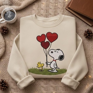 Diseño de bordado de corazones de perro de dibujos animados – Archivo de puntada de San Valentín (digital) - Snoopy Dog