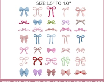 Coquette Bow Embroidery Design Bundle | 35 Styles, Sizes 1.5"-4.0", pes dst (Digital Download)
