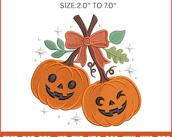 Wzór haftu dyniowo-wiśniowego z 11 rozmiarami, plik maszynowy na jesień i Halloween (pobranie cyfrowe)