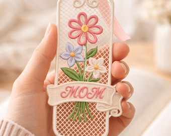 Lace Floral Bookmark Embroidery Pattern: Freestanding Mom Gift (Digital File)