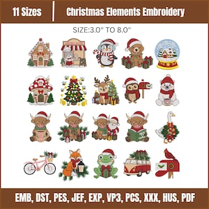 Paquete de 20 diseños de bordado navideños, bordado a máquina navideño, diseño de bordado festivo, Papá Noel, reno, muñeco de nieve (descarga digital)