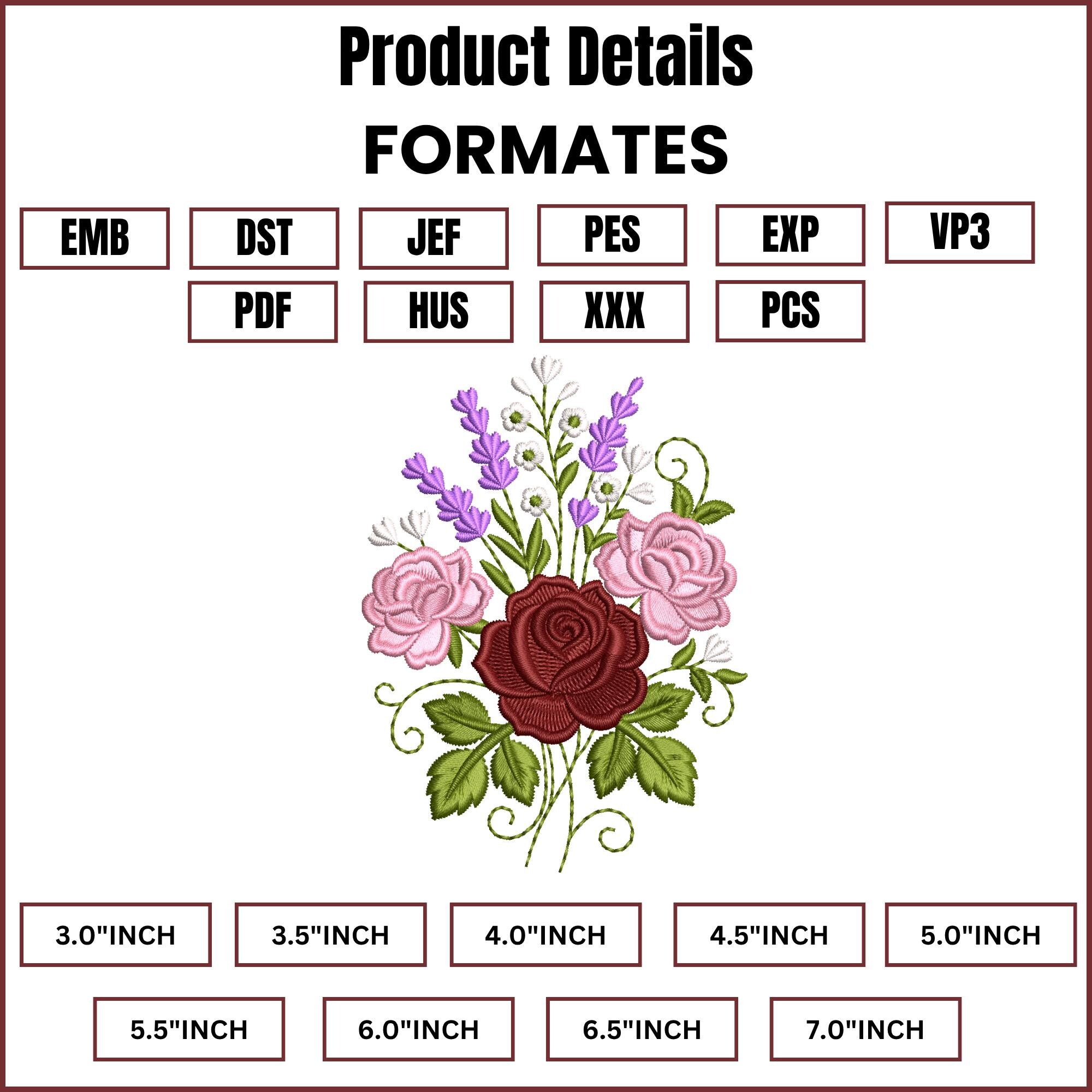 Rose Flower Bouquet Embroidery Design, Floral Machine Pattern (digital ...