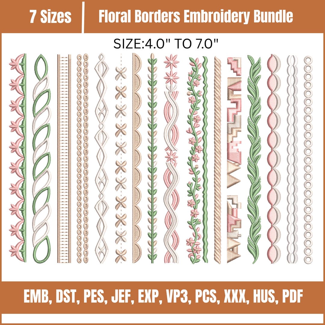 16 Floral Borders Embroidery Design Bundle, Floral Vine Embroidery ...