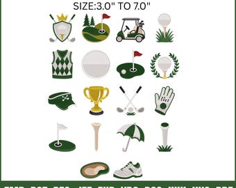 Golf Embroidery Bundle, Mini Golf Machine Embroidery Designs, Golf Ball Cart Club Pes Dst Jef Exp Vp3 Digital Download