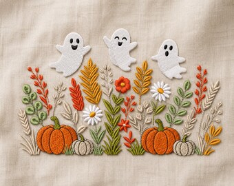 11 rozmiarów obramowanie z haftem Halloween Ghost, jesienne kwiaty, maszynowy wzór (do pobrania w wersji cyfrowej), PES DST