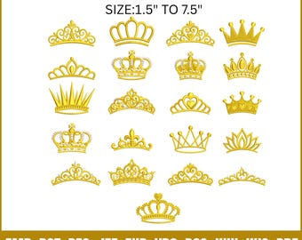 21 Crown Embroidery Designs, King Prince and Princess Crowns (13 Sizes) (Instant download)