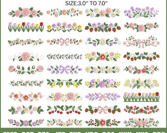 Floral Border Machine Embroidery Design Bundle, 36 Decorative Continuous Lace Monogram, 9 Sizes, Creative Botanical Wreath, Instant Download