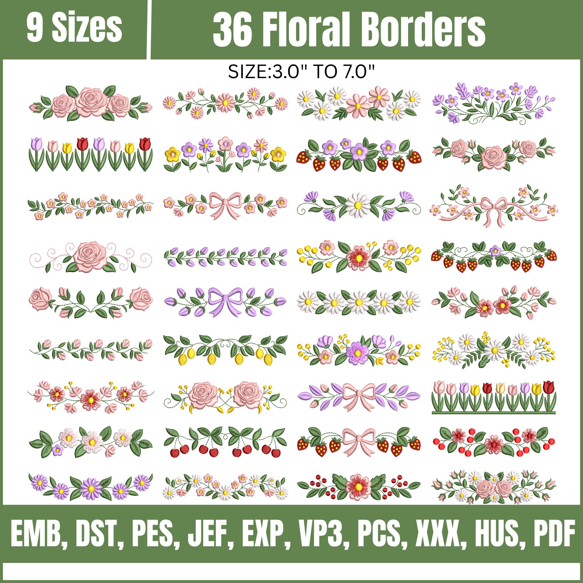 Floral Border Machine Embroidery Design Bundle, 36 Decorative ...