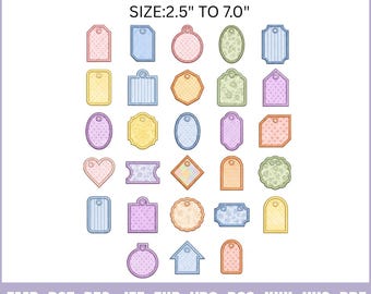 Tag Applique Embroidery Designs, Applique Machine Embroidery Design File - Instant Download - 10 sizes - 28 Types Designs
