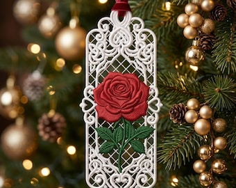 Rose FSL Bookmark Embroidery Design, Free Standing Lace Flower Pattern (Digital Download)