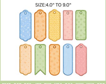 ITH Bookmark Machine Embroidery Design | Long Bag Tag |10 Blank Shapes Applique Pes Dst Jef Vp3 | Instant Download