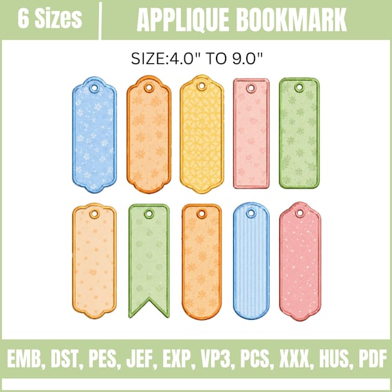 ITH Bookmark Machine Embroidery Design | Long Bag Tag |10 Blank Shapes Applique Pes Dst Jef Vp3 | Instant Download