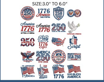 USA 250th Anniversary Embroidery Bundle, Patriotic 4th July Designs (Instant Download)
