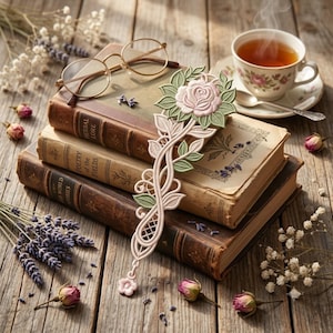 Floral Lace Bookmark Embroidery Design, White Flower FSL Machine File (Digital Download)