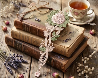 Floral Lace Bookmark Embroidery Design, White Flower FSL Machine File (Digital Download)