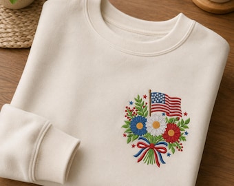 USA Flag Flower Bouquet Embroidery Design | Patriotic Floral (Digital Download)