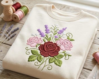 Rose Flower Bouquet Embroidery Design, Floral Machine Pattern (Digital Download)