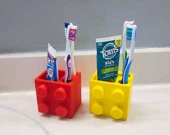 Brick Style Toothbrush, toothpaste or makeup bathroom organizer and holder. Fun and functional brick design with 4 studs.