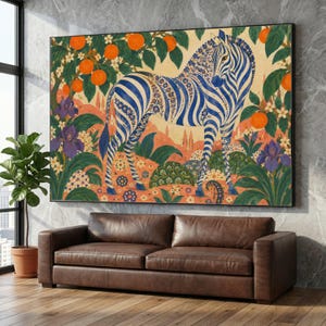 Vittorio Zecchin Style Zebra Canvas Wall Art, Floral Pattern Animal Print, Orange Blossom Garden Scene, Elegant Decorative Canvas for Home