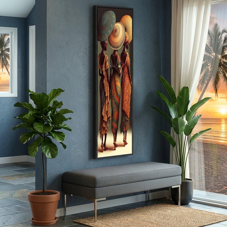 Elegant African Women with Umbrellas Canvas, Ethnic Fashion Art, Traditional Attire Wall Decor, Cultural Beauty Canvas, Vibrant Home image 4