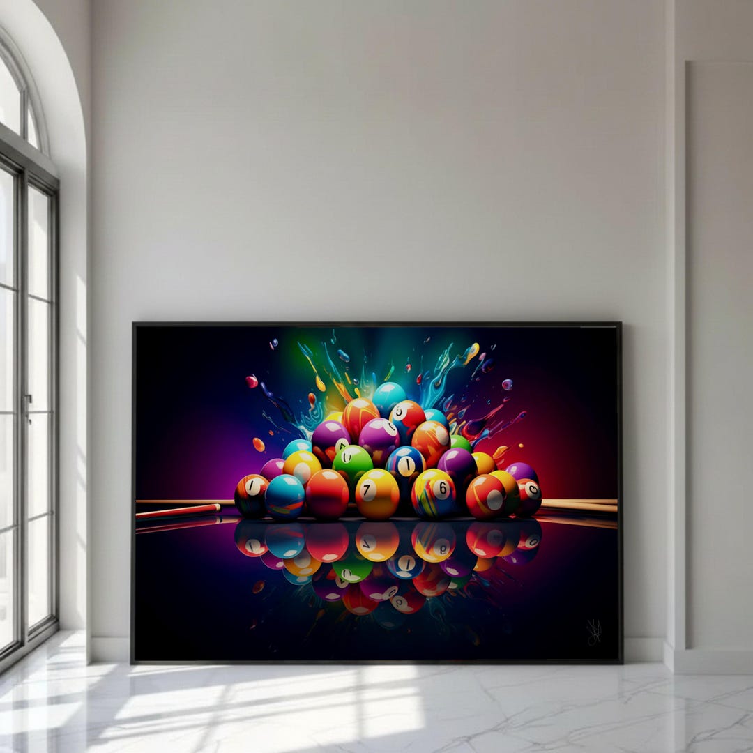 Pool Rack Exploding Graphic Art Vibrant Pool Balls Explosion, Colorful Billiards Canvas Wall Art, Game ...