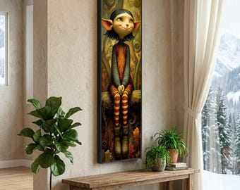 Long Narrow, Whimsical Elf Character Canvas, Fantasy Forest Wall Art, Cute Creature Illustration, Magical Home Decor, Fairy Tale Canvas Prin