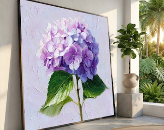 Purple Hydrangea Blossoms Canvas, Floral Wall Art Decor, Garden Flower Canvas, Spring Bloom Canvas, Nature-Inspired Wall Hanging