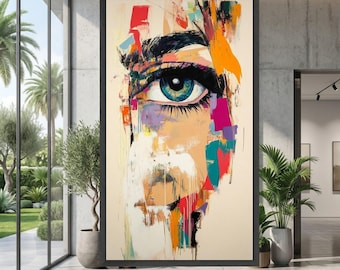 Abstract Female Eye Canvas Wall Art, Modern Portrait Printing, Colorful Eye Closeup, Expressionist Face Canvas, Contemporary Home Decor