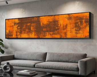 Long Narrow, Bold Orange Abstract Canvas Wall Art, Modern Industrial Style, Rustic Warm Tones, Contemporary Home Decor, Ready to Hang Artwor