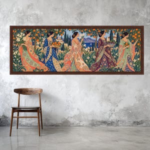 Vittorio Zecchin Style Italian Garden Scene Canvas, Elegant Women Floral Wall Art, Mediterranean Landscape Canvas, Vintage Home Decoration