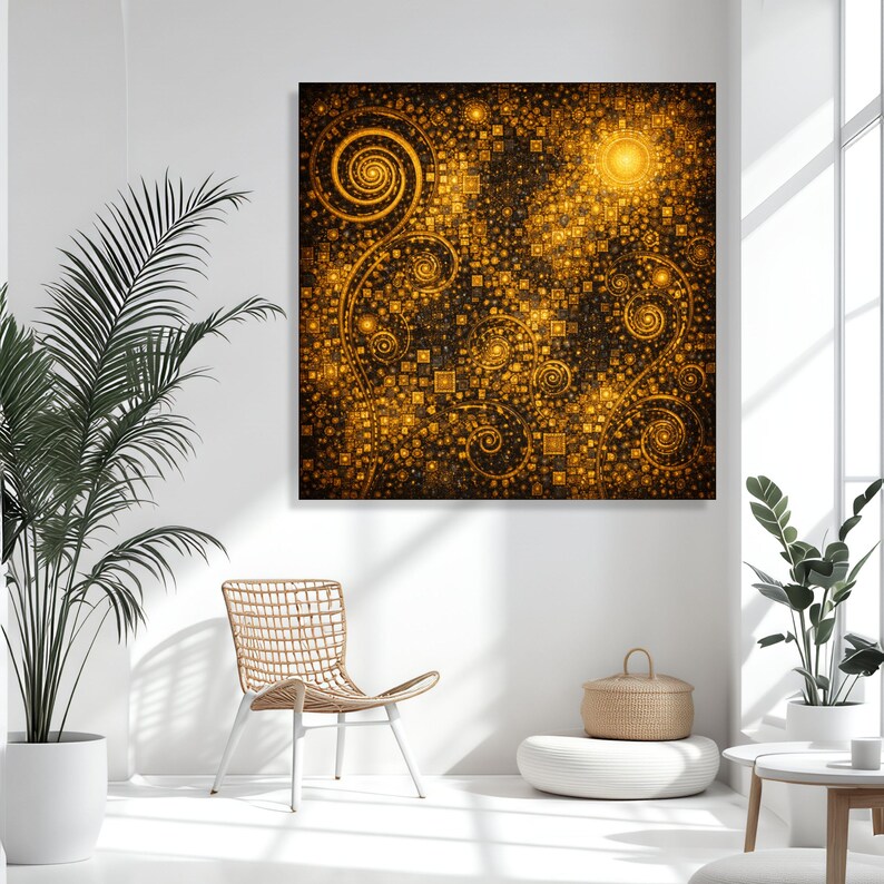Gustav Klimt, Golden Spiral Abstract Canvas, Intricate Geometric Wall ...