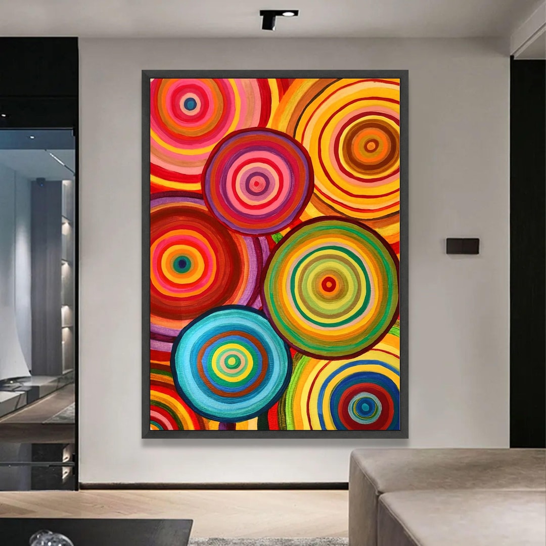 Vibrant Concentric Circles Canvas, Colorful Abstract Wall Art, Modern ...