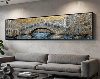 Long Narrow, Venetian Canal with Rialto Bridge Canvas, Venice Italy Artwork, Historic Architecture Wall Art, Gondola Waterway Scene, Europea