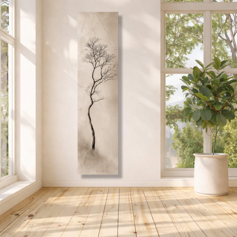 Long Narrow, Minimalist Bare Tree Canvas Wall Art, Elegant Nature ... - Per.Intgrave Minimalist Long-Distance
