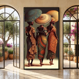 Elegant African Women with Umbrellas Canvas, Ethnic Fashion Art, Traditional Attire Wall Decor, Cultural Beauty Canvas, Vibrant Home image 3