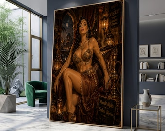 Elegant Arabian Nights Woman Canvas, Mystical Middle Eastern Decor, Exotic Lounge Scene Wall Art, Vintage Moorish Style Canvas, Home Accent