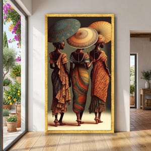 Elegant African Women with Umbrellas Canvas, Ethnic Fashion Art, Traditional Attire Wall Decor, Cultural Beauty Canvas, Vibrant Home image 5