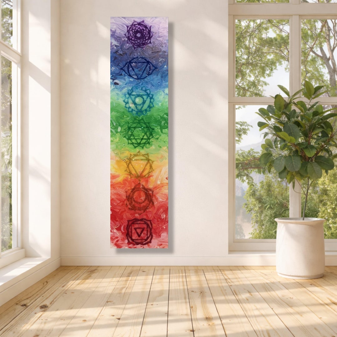 Colorful Chakra Symbols, Long Narrow Wall Art, Tall and Thin Canvas ...