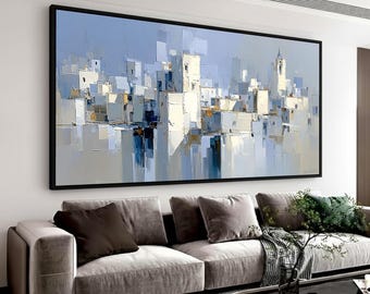 Modern Abstract Cityscape Canvas, Urban Skyline Wall Art, Contemporary City Buildings Canvas, Neutral Tones Home Decoration