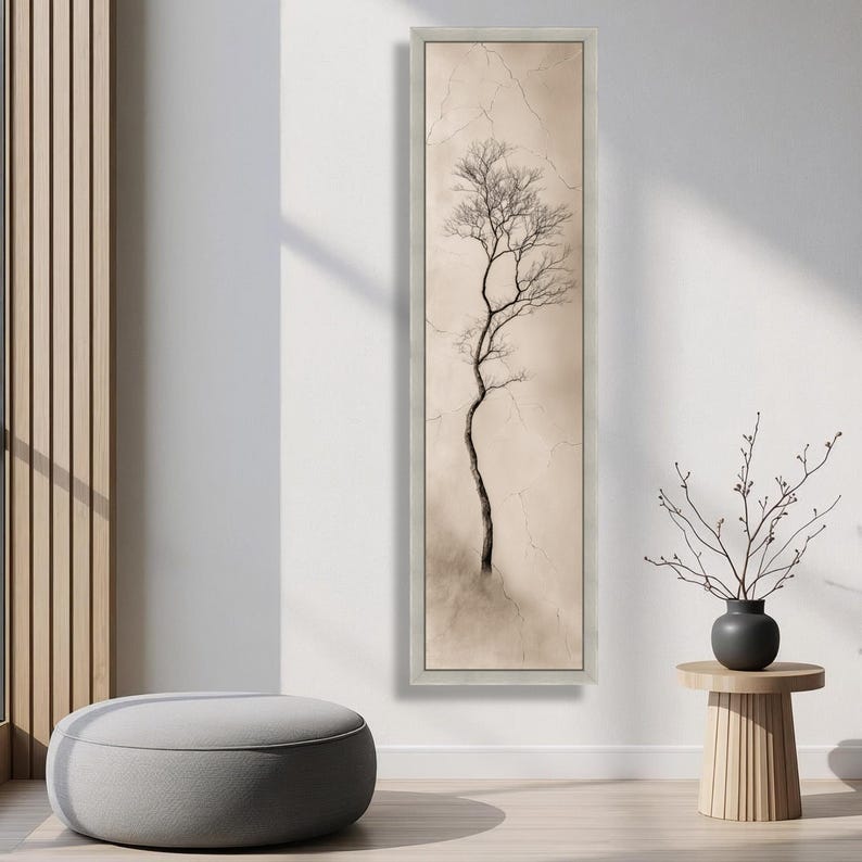 Long Narrow, Minimalist Bare Tree Canvas Wall Art, Elegant Nature ...