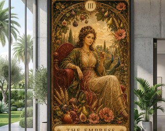 The Empress Tarot Card Art Canvas, Vintage Woman Portrait, Botanical Wall Decor, Classic Tarot Illustration, Elegant Home Decoration